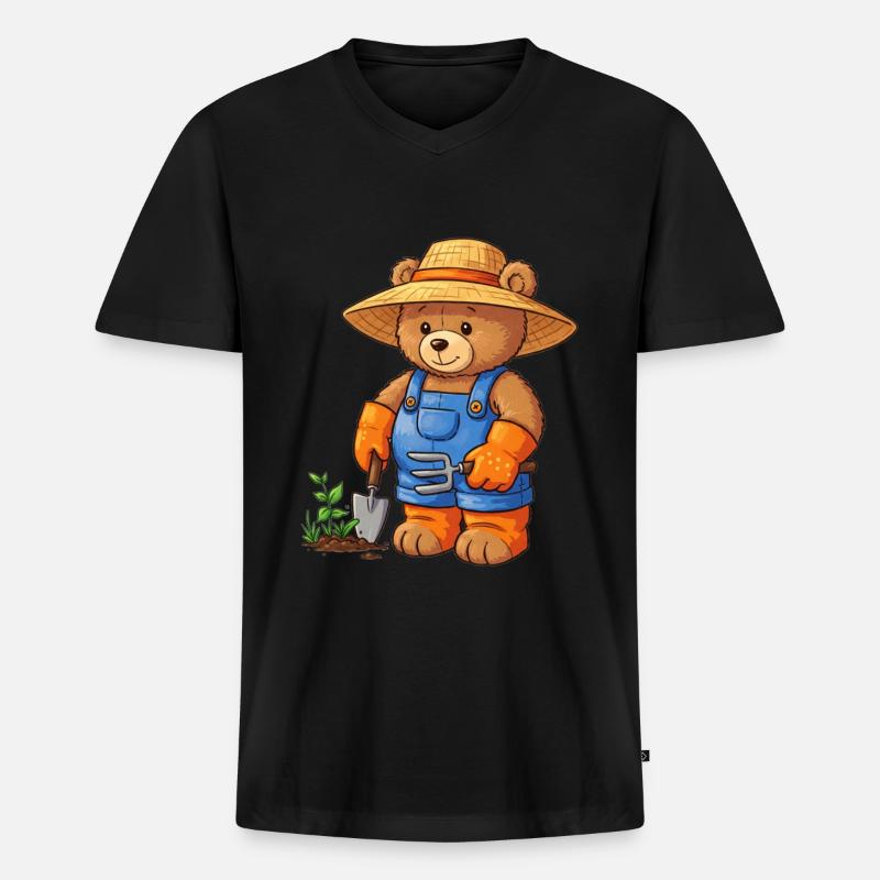 Teddybär Gärtner - Männer Premium Bio T-Shirt mit V-Ausschnitt - Schwarz
