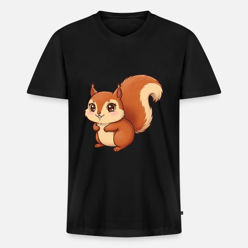 Tier Cartoon Eichhörnchen - Männer Premium Bio T-Shirt mit V-Ausschnitt - Schwarz