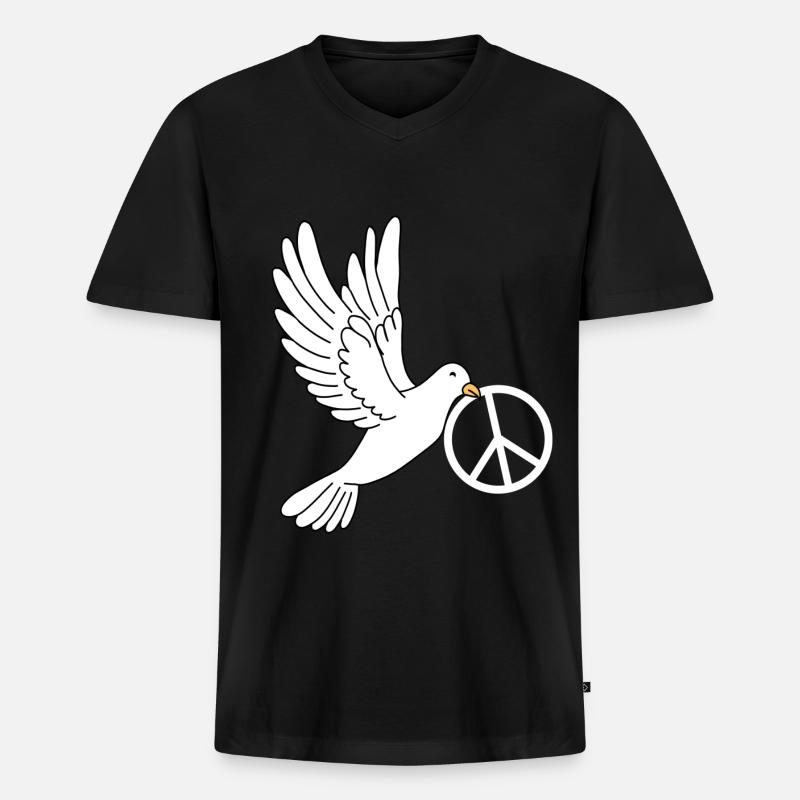 Friedenstaube mit Peacezeichen - Männer Premium Bio T-Shirt mit V-Ausschnitt - Schwarz