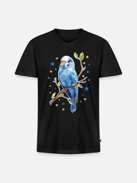 Budgie Stars - Men's Premium Organic T-shirt with V-neck - black