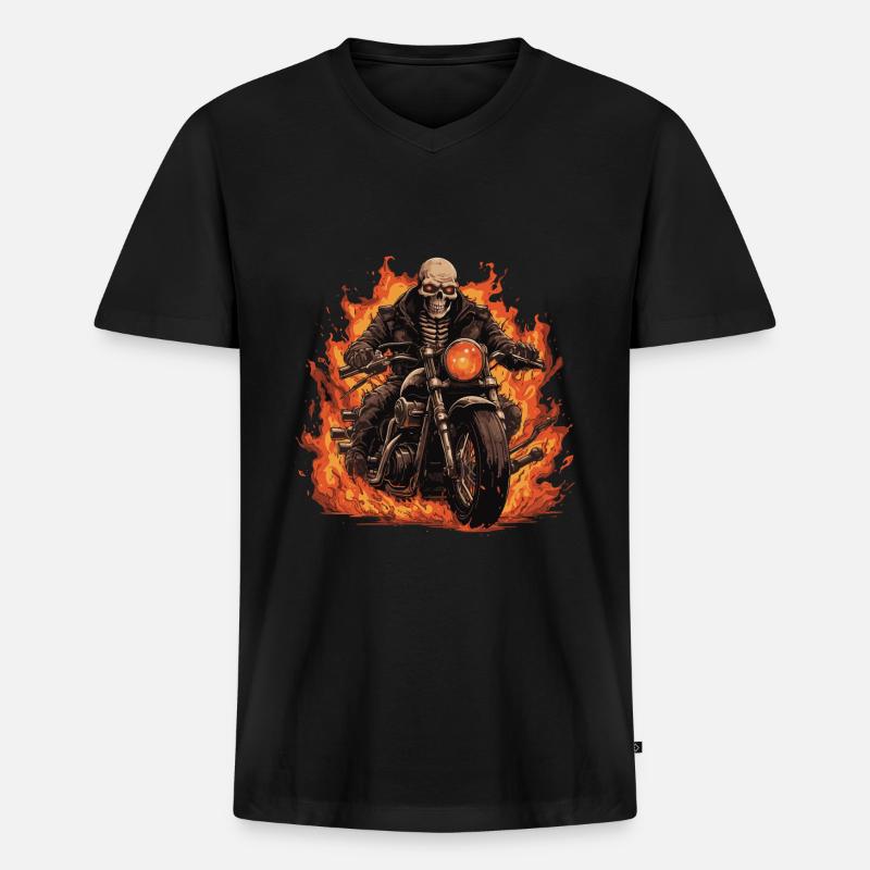 Skelett Motorrad - Männer Premium Bio T-Shirt mit V-Ausschnitt - Schwarz