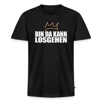 Bin da, kann losgehen Krone Spruch Party feiern - Männer Premium Bio T-Shirt mit V-Ausschnitt - Schwarz - Vorne - Nico (187cm)