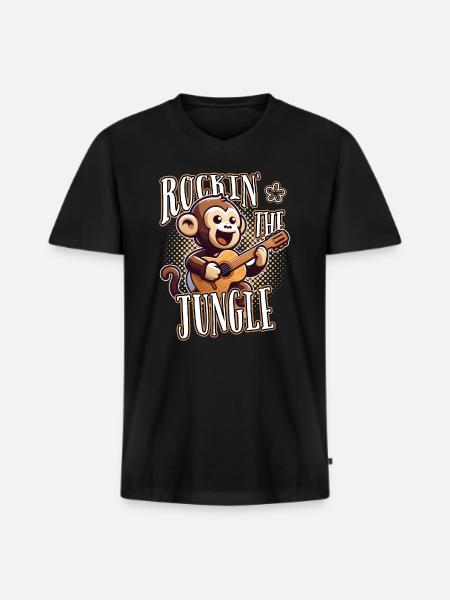 Rockin The Jungle Funny Monkey Plays Guitar - Men's Premium Organic T-shirt with V-neck - black