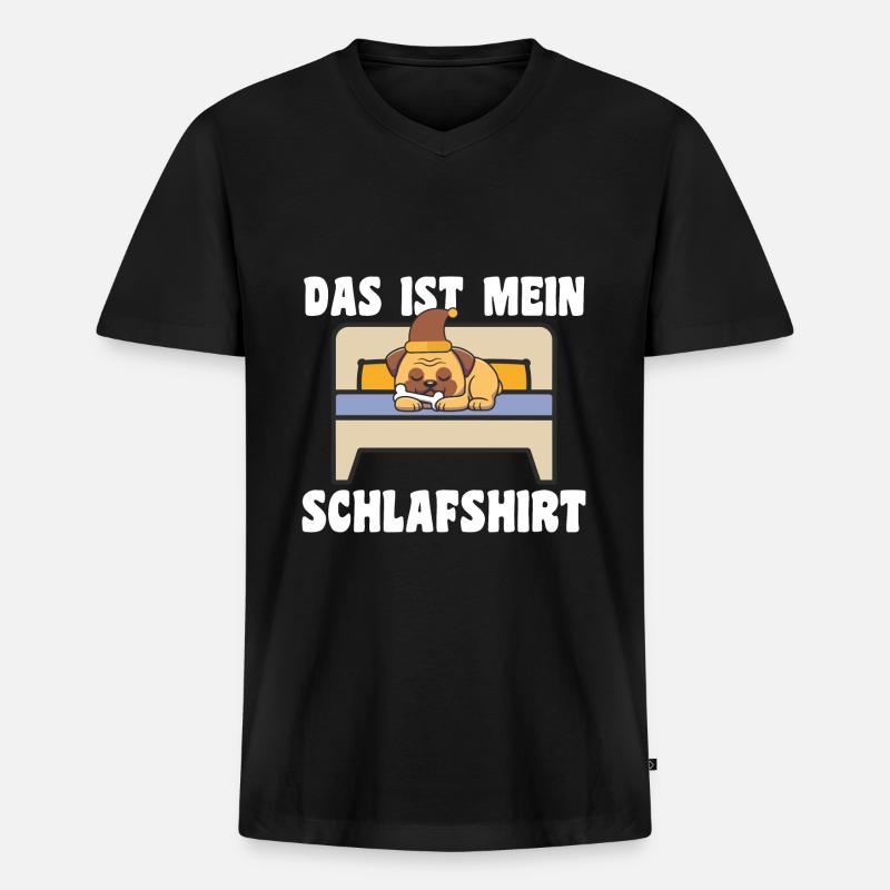 Schlafanzug Mops Pyjama Geschenk - Männer Premium Bio T-Shirt mit V-Ausschnitt - Schwarz