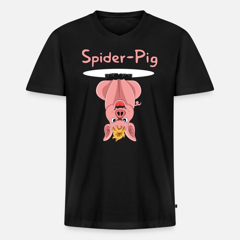 Spider-Pig - Männer Premium Bio T-Shirt mit V-Ausschnitt - Schwarz
