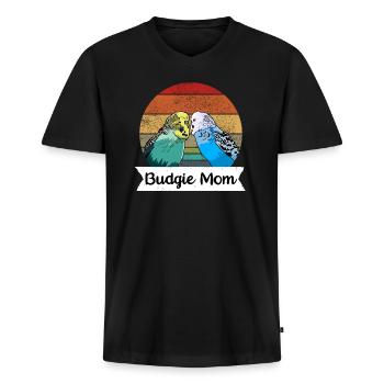 Design de la mom avec perruches - T-shirt encolure en V Premium bio Homme - noir - Devant - Nico (187cm)