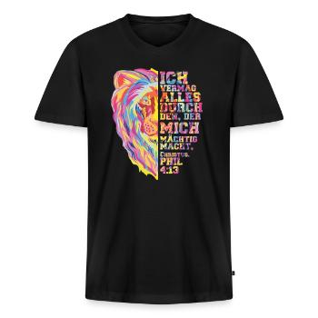 Jesus Löwe von Juda - Männer Premium Bio T-Shirt mit V-Ausschnitt - Schwarz - Vorne - Nico (187cm)