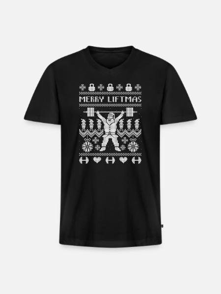 MERRY LIFTMAS Ugly Sweater - Men's Premium Organic T-shirt with V-neck - black