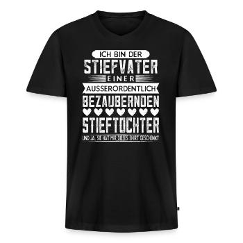 Stiefvater Stiefväter Stiefpapa Stieftocher - Männer Premium Bio T-Shirt mit V-Ausschnitt - Schwarz - Vorne - Nico (187cm)