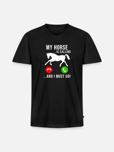 Horse Calls To Horses Girl Funny Riding Stable - Men's Premium Organic T-shirt with V-neck - black