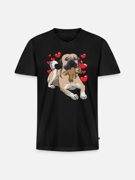 Cane Kangal con pel pelati e molti cuori - Maglietta ecologica premium da uomo con scollo a V - nero