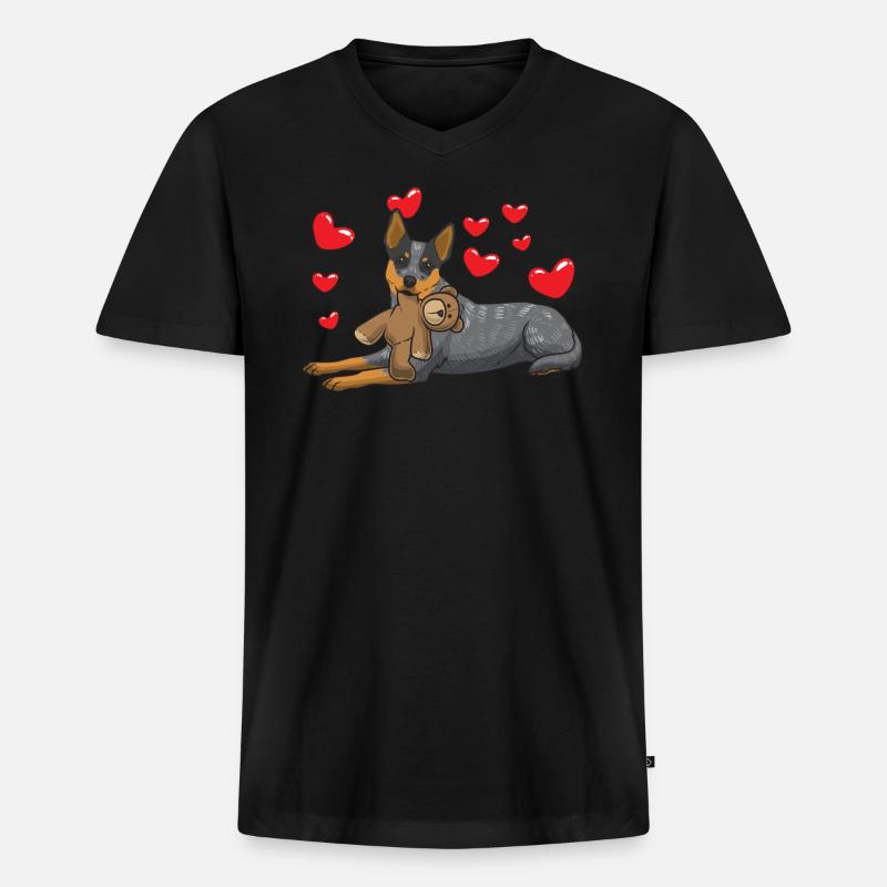 Australien Cattle Dog mit stofftier - Männer Premium Bio T-Shirt mit V-Ausschnitt - Schwarz