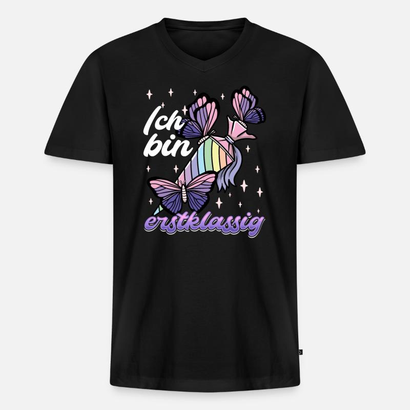 Schulkind Mädchen Einschulung mit Schmetterling - Männer Premium Bio T-Shirt mit V-Ausschnitt - Schwarz