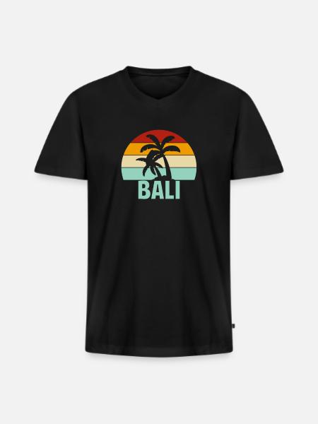 Bali Retro Palme - Männer Premium Bio T-Shirt mit V-Ausschnitt - Schwarz
