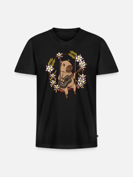 Capybara Rodent Guitar - Men's Premium Organic T-shirt with V-neck - black