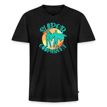 Super Parrain - T-shirt encolure en V Premium bio Homme - noir - Devant - Nico (187cm)
