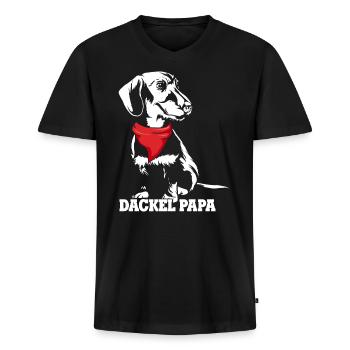 Dackel Papa Hundeliebhaber Dachshund Vatertag Dack - Männer Premium Bio T-Shirt mit V-Ausschnitt - Schwarz - Vorne - Nico (187cm)