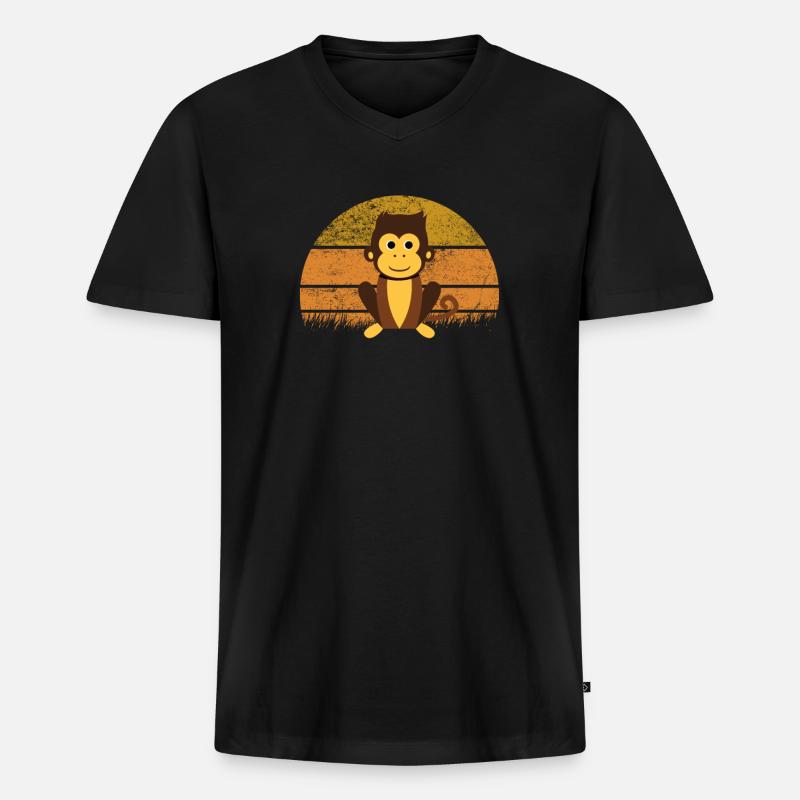 Affe Retro - Männer Premium Bio T-Shirt mit V-Ausschnitt - Schwarz