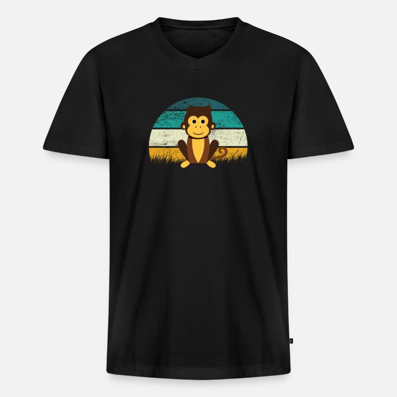 Affe Retro - Männer Premium Bio T-Shirt mit V-Ausschnitt - Schwarz