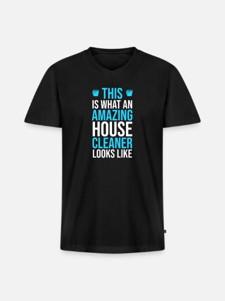 Städare Städerska Städare Hushållshjälp - Ekologisk premium-T-shirt med V-ringning herr - svart