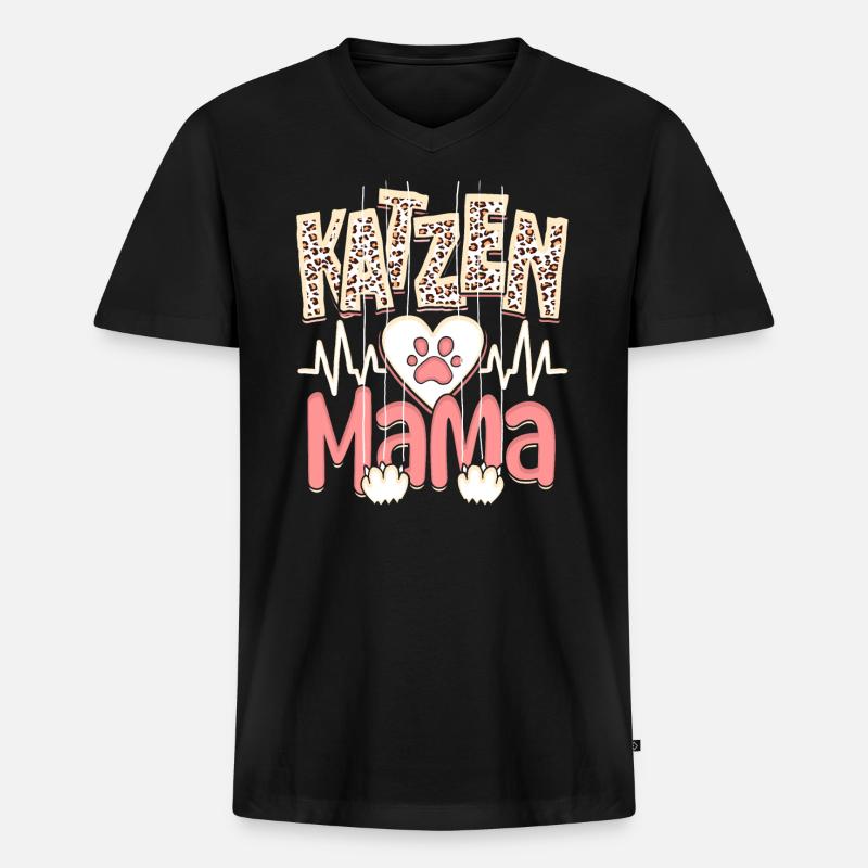 Katzen Mama Kätzchen Leopard Muster - Männer Premium Bio T-Shirt mit V-Ausschnitt - Schwarz