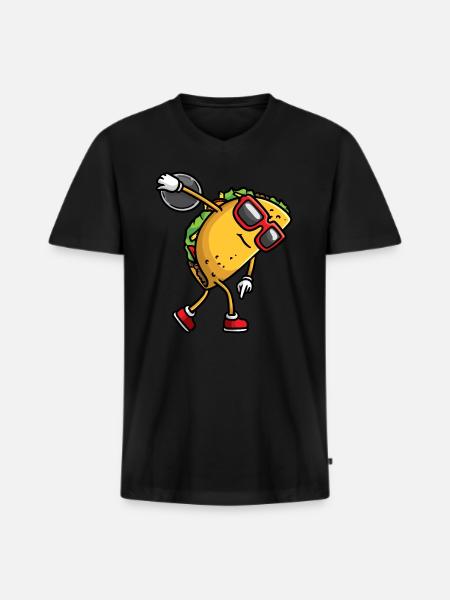 Taco Mit Sonnenbrille Wirft Diskus - Männer Premium Bio T-Shirt mit V-Ausschnitt - Schwarz