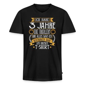 3 Jahre Verheiratet 3. Hochzeitstag - Männer Premium Bio T-Shirt mit V-Ausschnitt - Schwarz - Vorne - Nico (187cm)