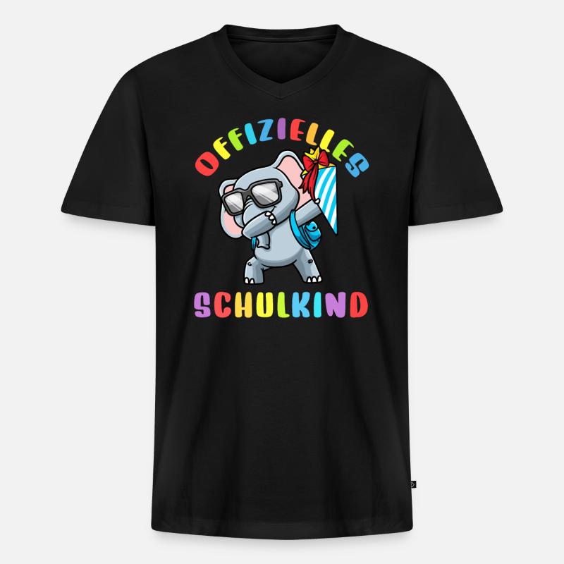Schulkind Einschulung Elefant - Männer Premium Bio T-Shirt mit V-Ausschnitt - Schwarz
