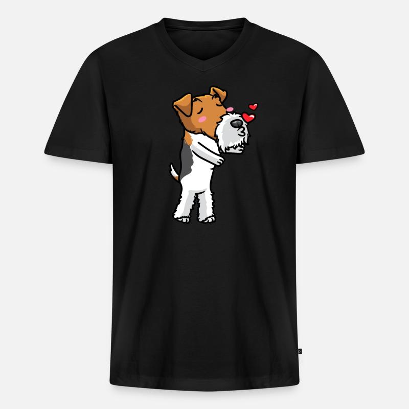 Foxterrier Drahthaar Hund Küsse Emoticon - Männer Premium Bio T-Shirt mit V-Ausschnitt - Schwarz