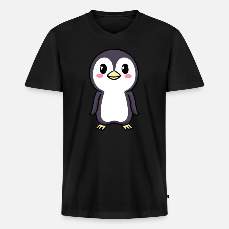Pinguin Chibi Kawaii Emoticon - Männer Premium Bio T-Shirt mit V-Ausschnitt - Schwarz