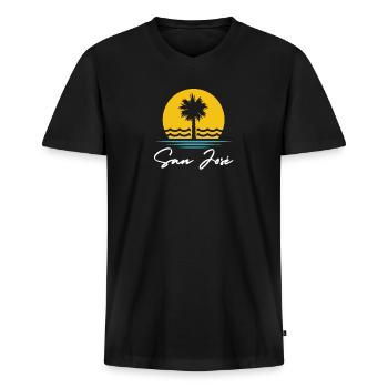 San Jose Summer Palms Holiday Travel Souvenir - Men's Premium Organic T-shirt with V-neck - black - Front - Nico (187cm)