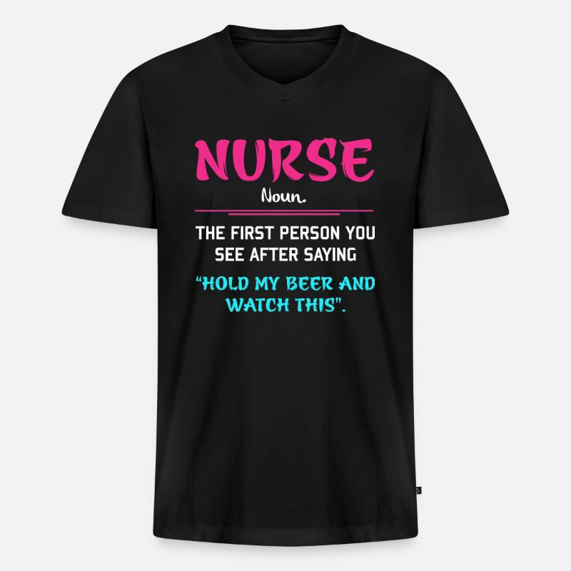 Witzige Krankenschwester - Männer Premium Bio T-Shirt mit V-Ausschnitt - Schwarz