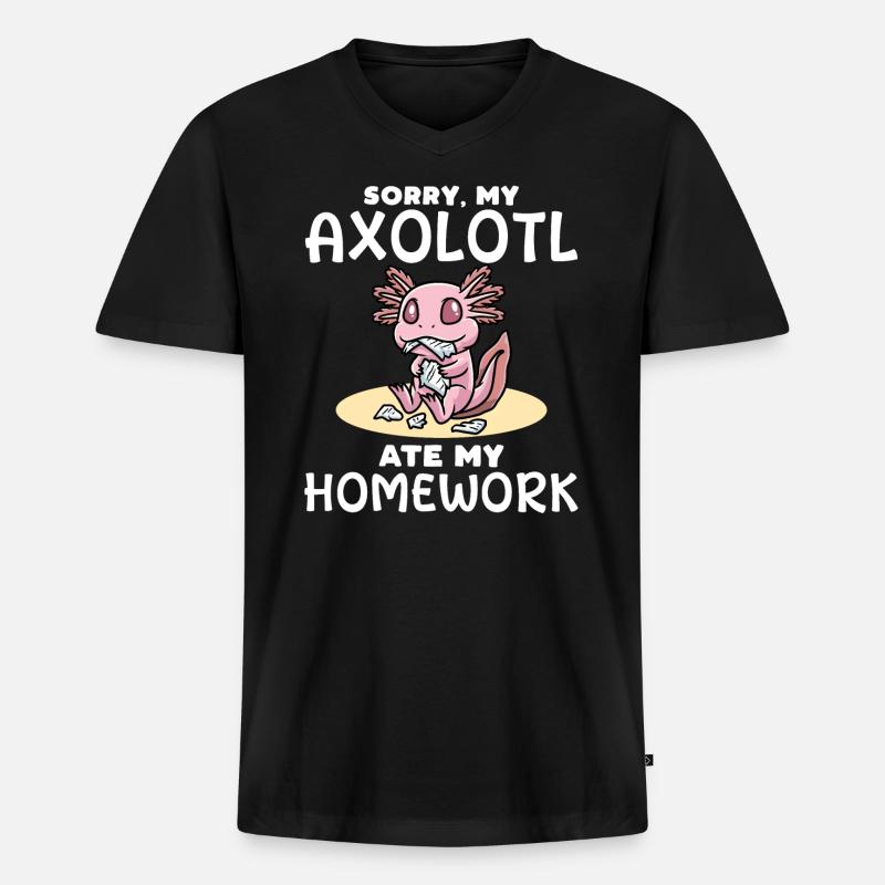 Axolotl - Männer Premium Bio T-Shirt mit V-Ausschnitt - Schwarz