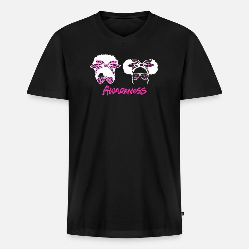 Brustkrebs Bewusstsein - Männer Premium Bio T-Shirt mit V-Ausschnitt - Schwarz