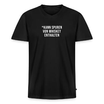 Kann Spuren von Whiskey enthalten - Männer Premium Bio T-Shirt mit V-Ausschnitt - Schwarz - Vorne - Nico (187cm)