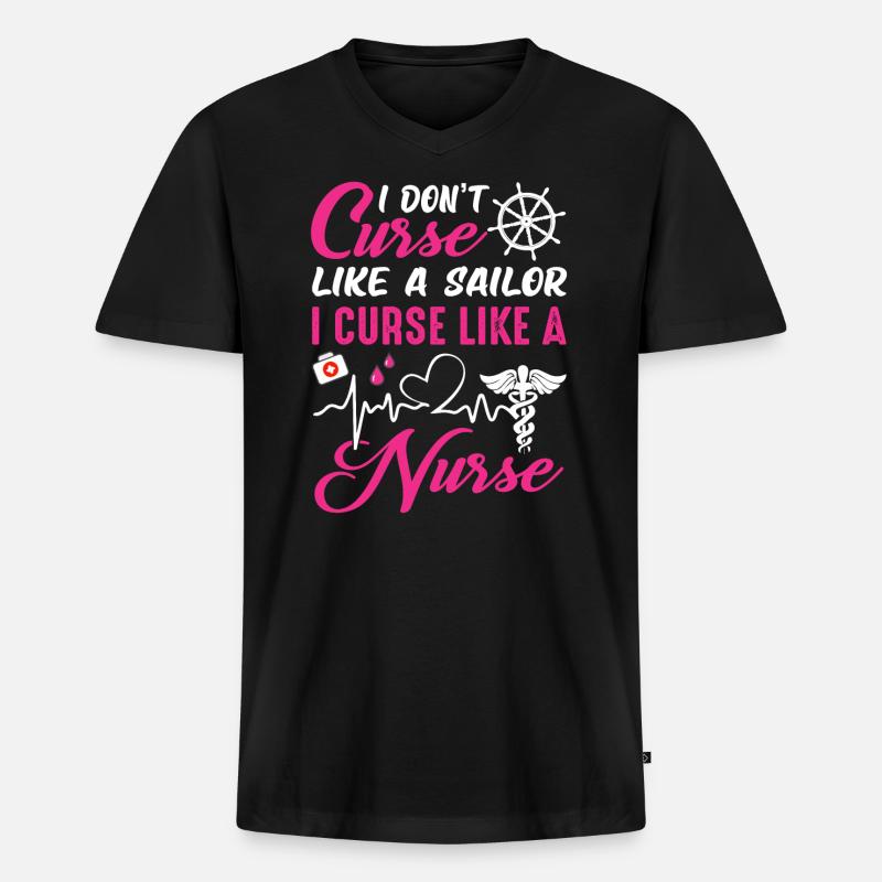 Fluche wie eine Krankenschwester - Männer Premium Bio T-Shirt mit V-Ausschnitt - Schwarz