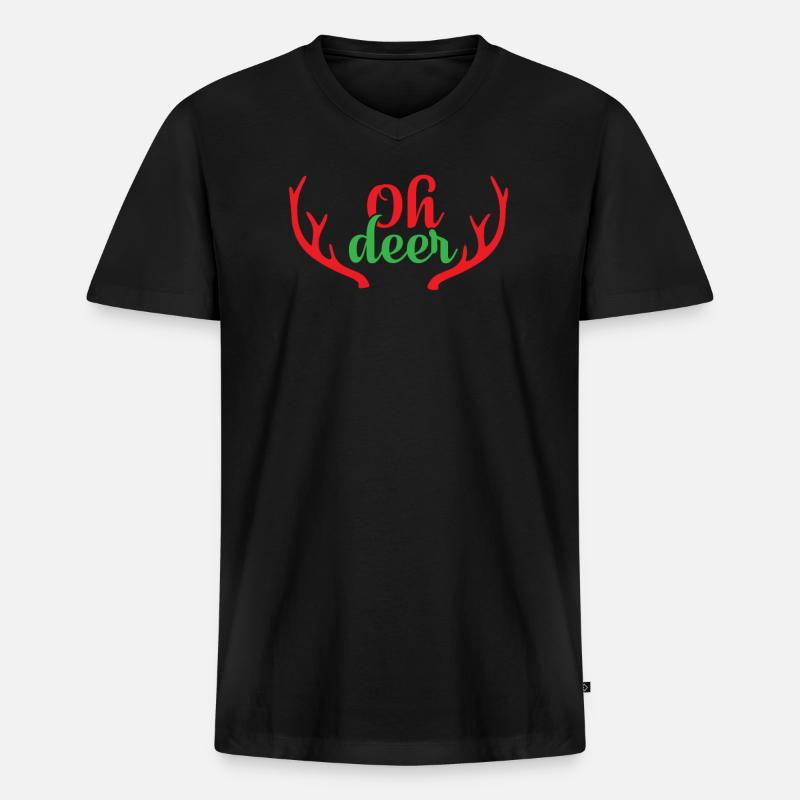 Oh Hirsche - Männer Premium Bio T-Shirt mit V-Ausschnitt - Schwarz