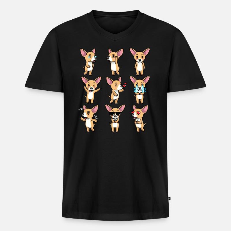 Chiweenie Hund Emoticon - Männer Premium Bio T-Shirt mit V-Ausschnitt - Schwarz