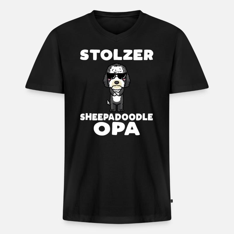 Stolzer Sheepadoodle Opa - Männer Premium Bio T-Shirt mit V-Ausschnitt - Schwarz