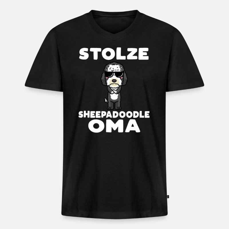 Stolze Sheepadoodle Oma - Männer Premium Bio T-Shirt mit V-Ausschnitt - Schwarz
