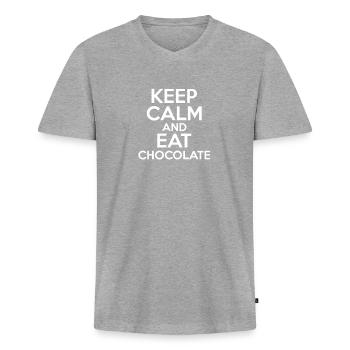 Chocolat drôle Chocolat Citation - T-shirt encolure en V Premium bio Homme - gris chiné - Devant