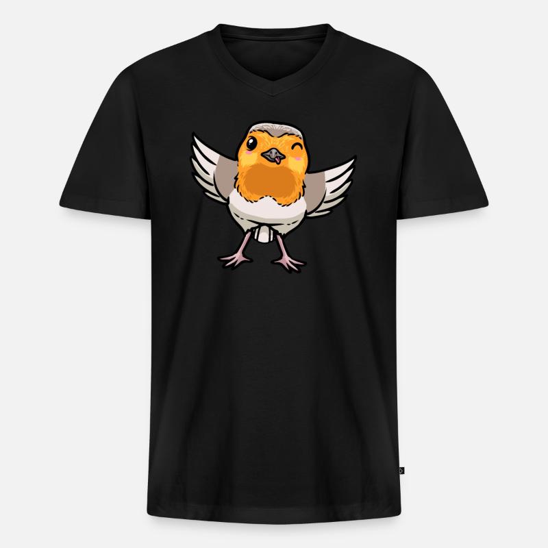 Rotkehlchen Vogel Kawaii Emoticon - Männer Premium Bio T-Shirt mit V-Ausschnitt - Schwarz