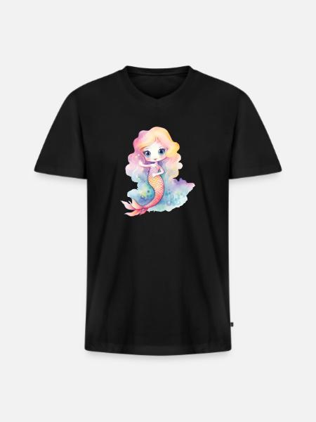 Leuke Zeemeermin Meisje Vrouw Mama Verjaardag Zeemeermin - Mannen Premium Bio T-shirt met V-hals - zwart