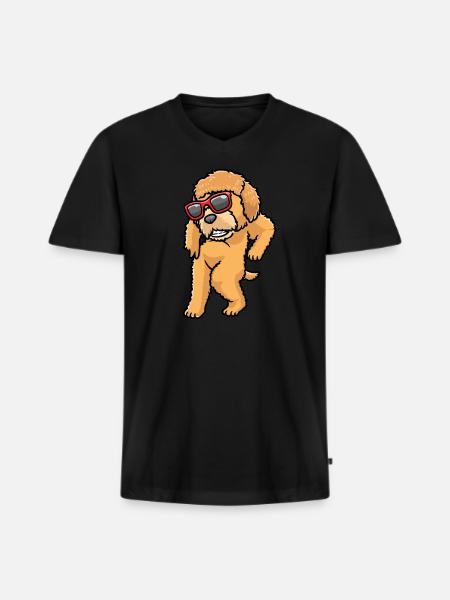 Goldendoodle dog dancing with sunglasses - Men's Premium Organic T-shirt with V-neck - black