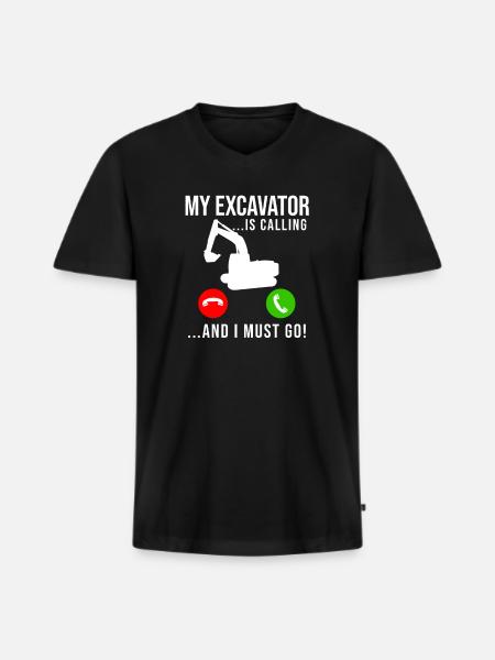 Baggerfahrer Bauarbeiter Bagger - Männer Premium Bio T-Shirt mit V-Ausschnitt - Schwarz