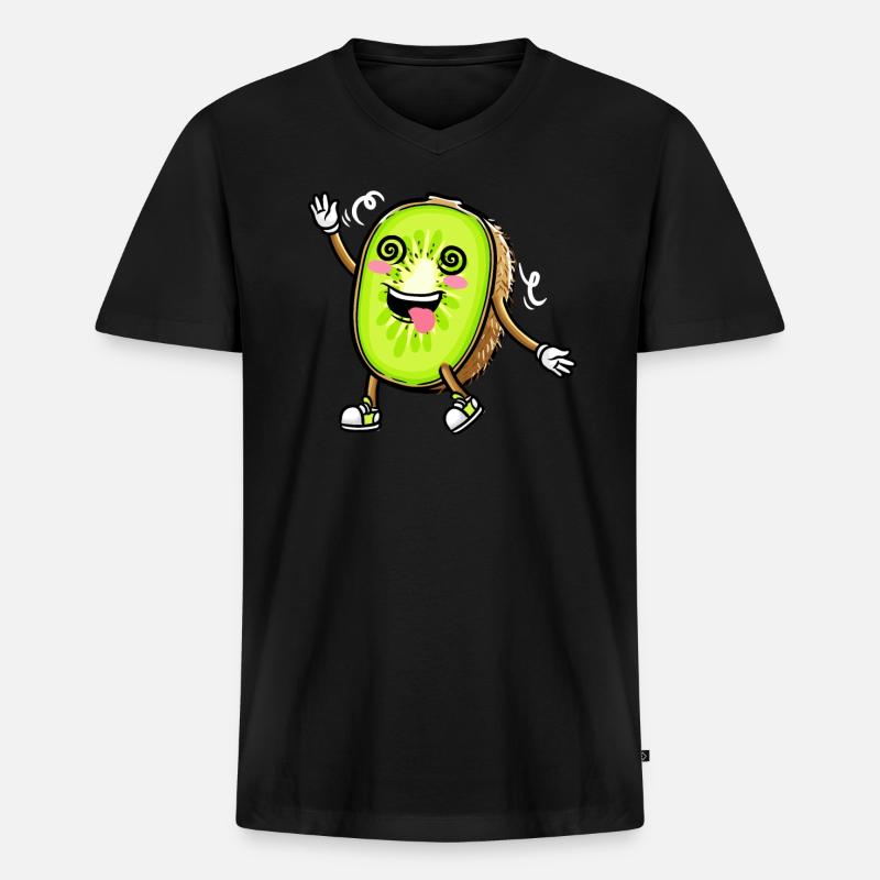Kiwi Fruit Kawaii Emoticon - Männer Premium Bio T-Shirt mit V-Ausschnitt - Schwarz