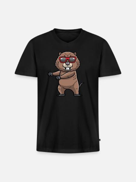 Dancing muskrat rodent - Men's Premium Organic T-shirt with V-neck - black