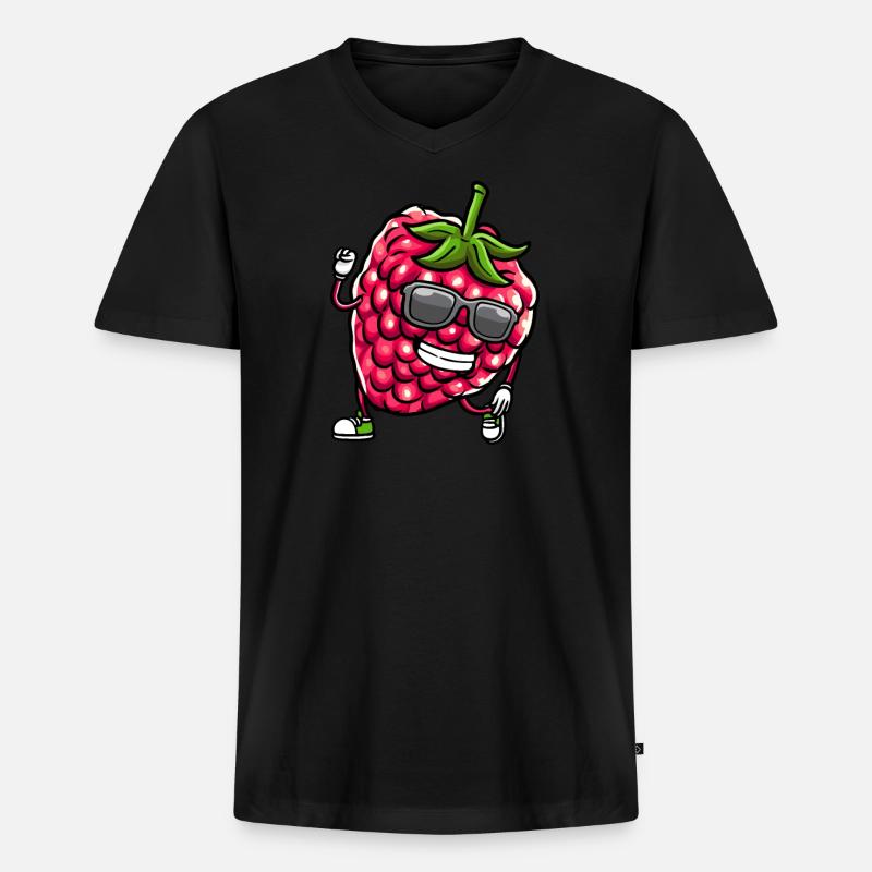 Beere Dancing Himbeeren Obst - Männer Premium Bio T-Shirt mit V-Ausschnitt - Schwarz