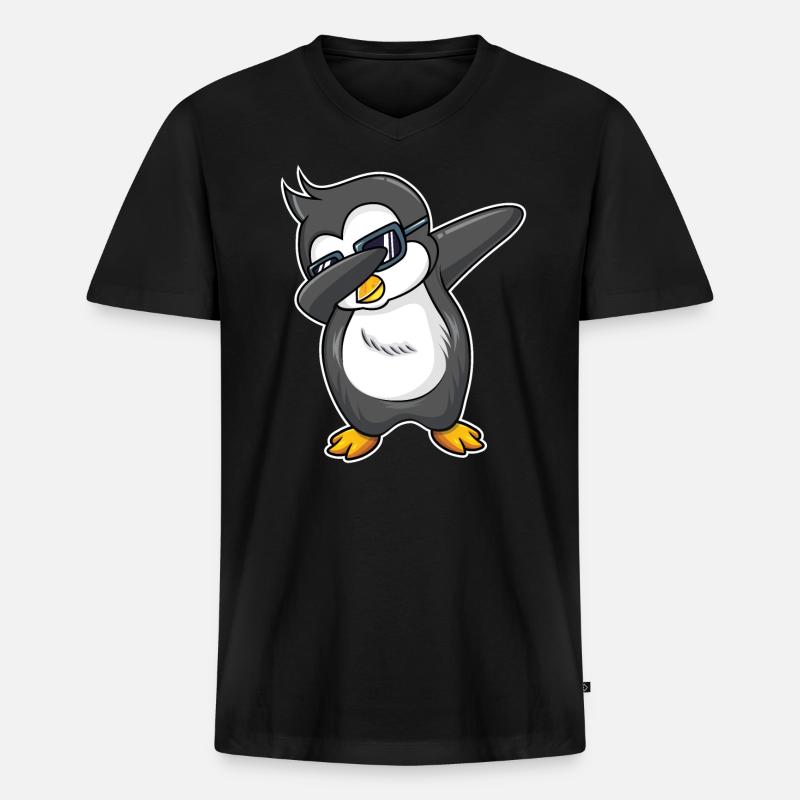 Pinguin - Männer Premium Bio T-Shirt mit V-Ausschnitt - Schwarz