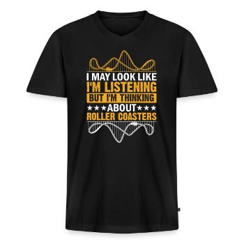 Parc à thème de montagnes russes - T-shirt encolure en V Premium bio Homme - noir - Devant - Nico (187cm)